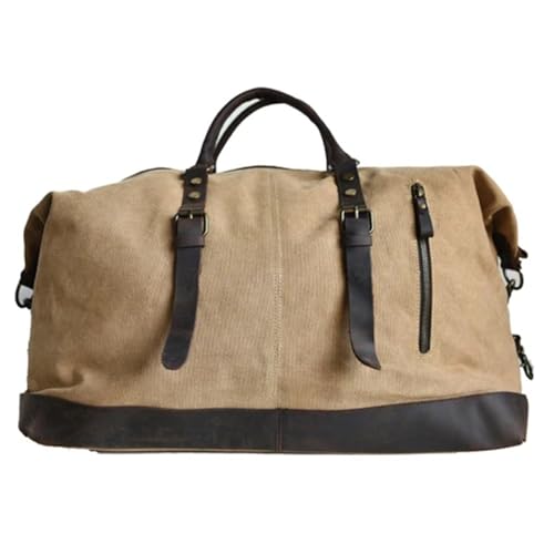 Canvas mit Leder Weekend Tote Bag Reisetaschen Handgepäck for Männer Große Kapazität Duffle Bag(Khaki) von CNYUON