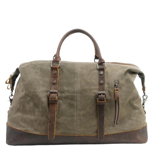 Große Kapazität Herren Handtasche Reisetasche Batik Canvas mit Rindsleder Umhängetasche Gepäcktasche Handheld Seesack(Green) von CNYUON