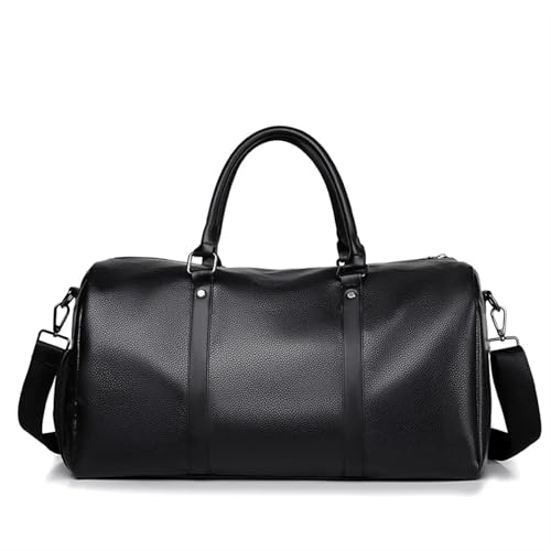 Lagre Kapazität Leder Männer Frauen Reisetasche Handgepäck Tasche Wochenende Männlichen Seesack Schulter Tasche Gym Fitness Handtasche(Black) von CNYUON