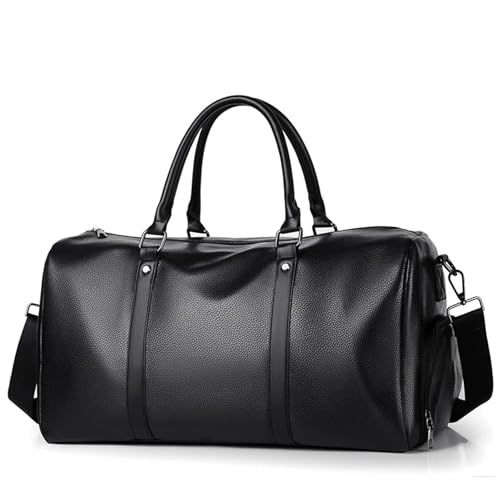 Leder Reisetaschen Handtasche Reise Männer Große Gepäck Tote Umhängetaschen Casual Männlich Business Umhängetaschen Duffel Taschen(Black) von CNYUON