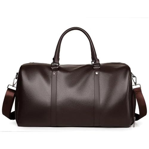 Leder Reisetaschen Handtasche Reise Männer Große Gepäck Tote Umhängetaschen Casual Männlich Business Umhängetaschen Duffel Taschen(Brown) von CNYUON