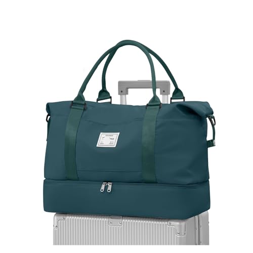Reise-Seesack, Sport-Tragetasche, Sporttasche, Schulter-Wochenend-Übernachtungstasche for Damen mit Trolley-Hülle, Faltbare Handgepäcktasche(Blue Green) von CNYUON