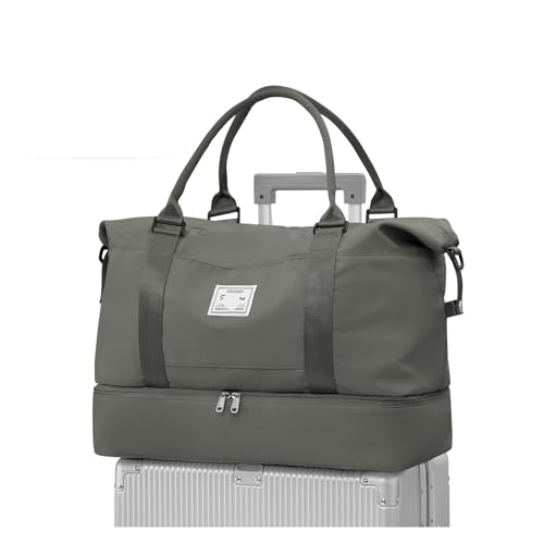 Reise-Seesack, Sport-Tragetasche, Sporttasche, Schulter-Wochenend-Übernachtungstasche for Damen mit Trolley-Hülle, Faltbare Handgepäcktasche(Green) von CNYUON