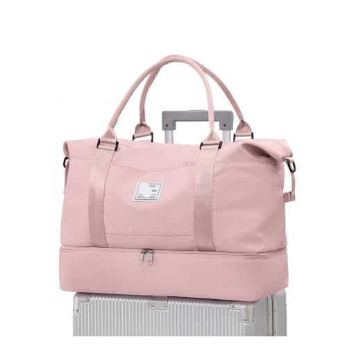 Reise-Seesack, Sport-Tragetasche, Sporttasche, Schulter-Wochenend-Übernachtungstasche for Damen mit Trolley-Hülle, Faltbare Handgepäcktasche(PINK) von CNYUON
