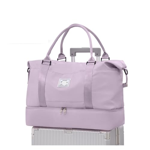 Reise-Seesack, Sport-Tragetasche, Sporttasche, Schulter-Wochenend-Übernachtungstasche for Damen mit Trolley-Hülle, Faltbare Handgepäcktasche(Purple) von CNYUON