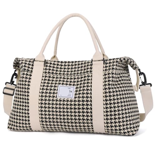 Reisetasche, Sporttasche mit Umhängetasche, Weekender-Handtasche for Damen, Reisetasche(Beige Houndstooth) von CNYUON