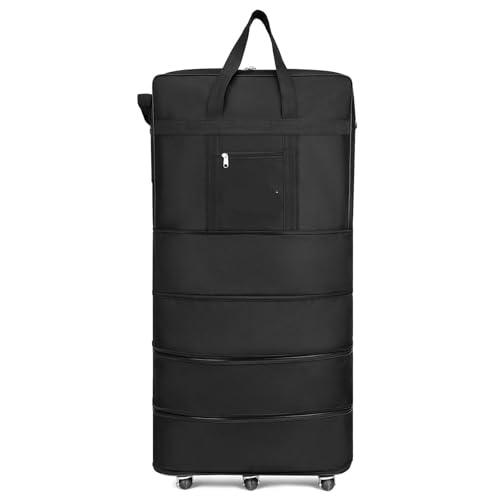 Reisetasche Mit Rollen Schwarzes Rollgepäck mit Rollen, Unisex, erweiterbar, faltbar, Oxford-Trolley, Reisetasche, Reisetasche for Damen und Herren, Wochenendausflug FüR Reisen, Arbeit(39inch) von CNYUON