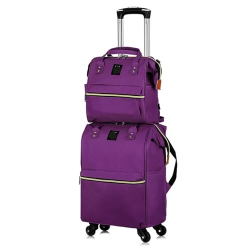 Reisetasche Mit Rollen Trolley-Rucksack, Handgepäck, Taschen for Damen, rollende Rucksäcke mit Rollen, Trolley-Tasche mit Rollen, Oxford-Reisekoffer FüR Reisen, Arbeit(Purple) von CNYUON