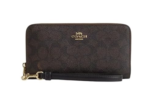 COACH - Long Zip Around Wallet Signature Canvas Walnut/Black von COACH