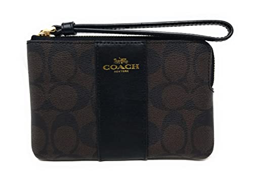 COACH Women's Corner Zip Wristlet in Signature Canvas (Brown - Black) von COACH