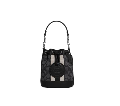 Coach Damen Mini Dempsey Eimertasche aus charakteristischem Jacquard mit Streifen und Coach Patch, Sv/Black Smoke Black Multi von COACH