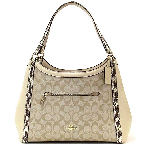 Kristy Schultertasche aus Colorblock Signature Canvas, Gold/Hellkhaki/Elfenbeinmehrfarbig von COACH