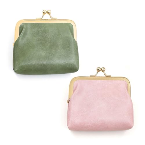 2-Teilige Münzgrundstück, Frauenkoin-Geldbörse, Retro Er-Münzgrundstück, Small Kiss Lock Frauenmünze, Mini-Münzgrundstück (Rosa, Grün). von COACOM