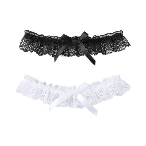 COACOM 2 Stück Damen-Strumpfbänder, Braut-Strumpfbänder, Spitzen-Strumpfbänder, Spitzen-Oberschenkelringe, Geeignet Für Maskerade, Cosplay, Hochzeit (Schwarz Und Weiß) von COACOM