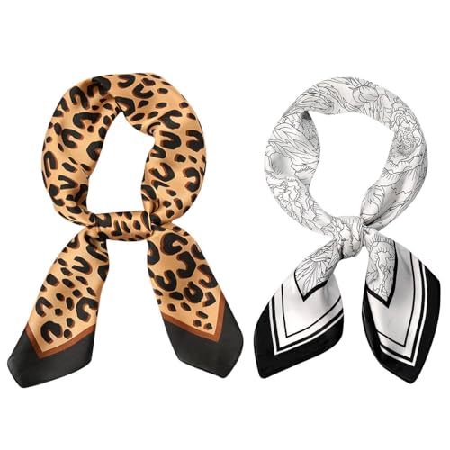 COACOM 2 Stücke Im Nachahmung Seidenquadratschal, Kreative Persönlichkeit, Multifunktionsgedruckter Quadratischer Schal, Modischer Schal Für Frauen, Weich Und Komfortabel, Bag-Streamers. von COACOM