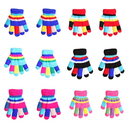 COACOM 6 Paar Kinderhandschuhe, Kinder Warme Handschuhe, Bunte Winter Gestrickte Warme Handschuhe, Vollfinger-Stretchhandschuhe, Handschuhe Verdickte Warme Handschuhe Für Jungen Und Mädchen von COACOM