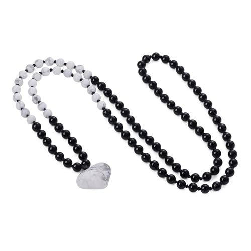 COAI 108 Malakette Kristallperlen Halskette mit Howlith Herzanhänger und Schwarzer Onyx COAI 108 Malakette Kristallperlen Halskette mit Howlith Herzanhänger und Schwarzer Onyx von COAI