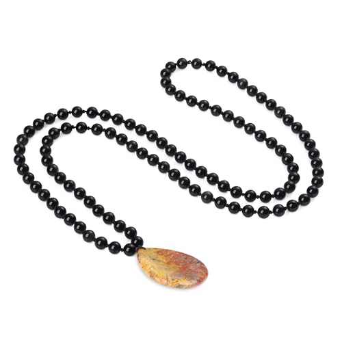 COAI 108 Malakette Perlenkette aus 8 mm Schwarzer Onyx mit Lace Achat Anhänger für Damen Herrren COAI 108 Malakette Perlenkette aus 8 mm Schwarzer Onyx mit Lace Achat Anhänger für Damen Herrren von COAI