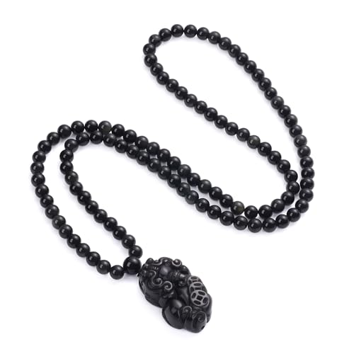 COAI 108 Malakette Perlenkette mit Pixiu Anhänger aus Obsidian Echter Kristallkette für Herren Damen von COAI