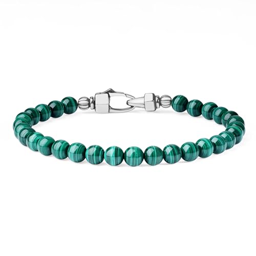 COAI 6 mm Kristall Armband für Männer Grün Malachit Perlenarmband für Herren Größe S von COAI