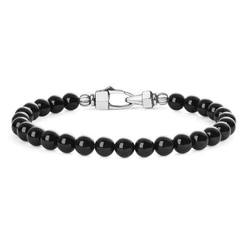 COAI 6 mm Naturstein Armband für Männer Schwarzer Turmalin Perlenarmband für Herren Größe L von COAI