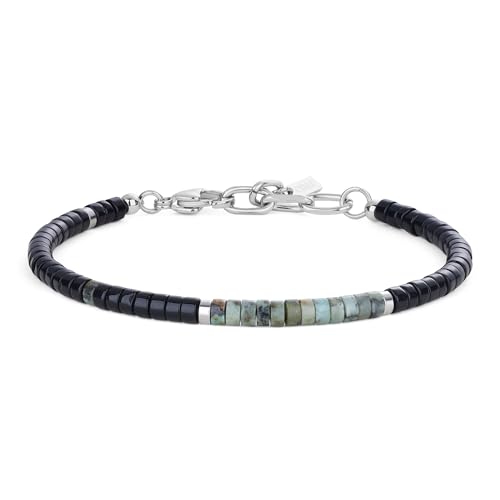 COAI Afrikanischer Türkis Armband mit 4x2 mm Onyx Perlen für Männer Edelstein Armabnd für Herren von COAI