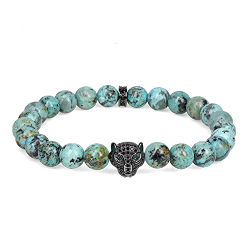 COAI Afrikanischer Türkis Perlenarmband mit Panther-Kopf-Charm – Edelstein Armband für Herren von COAI