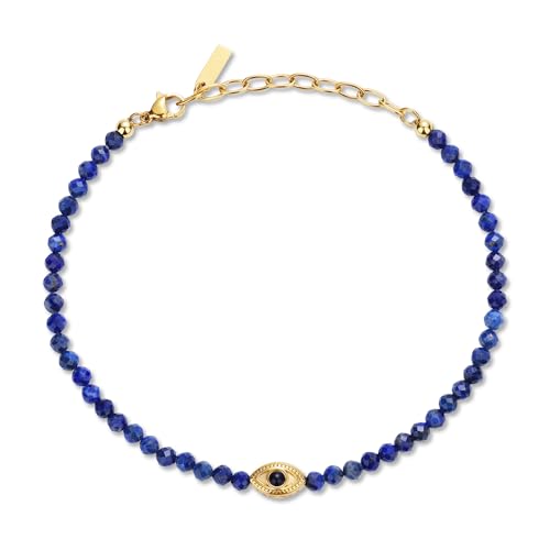 COAI Böser Blick Fußkette mit 4 mm Lapislazuli Perlen Evil Eye Fußkette für Damen Frauen COAI Böser Blick Fußkette mit 4 mm Lapislazuli Perlen Evil Eye Fußkette für Damen Frauen von COAI