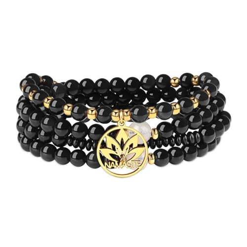 COAI Buddhistischer Rosenkranz Armband 108 Mala Naturstein Perlen Obsidian Schwarz Meditationskette Gebetskette von COAI