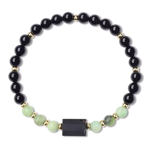 COAI Damen Armband aus Schwarzem Turmalin und Chrysopras Natürlichen Edelsteinen Armband M von COAI