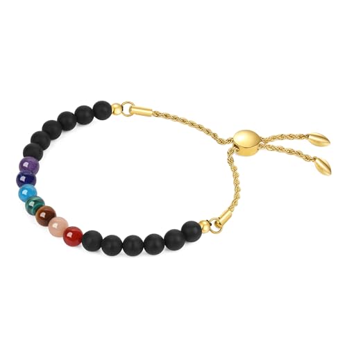 COAI Damen Chakra Armband mit Mattem Onyx Perlen und Chakra Steinen Glücksarmband für Frauen von COAI