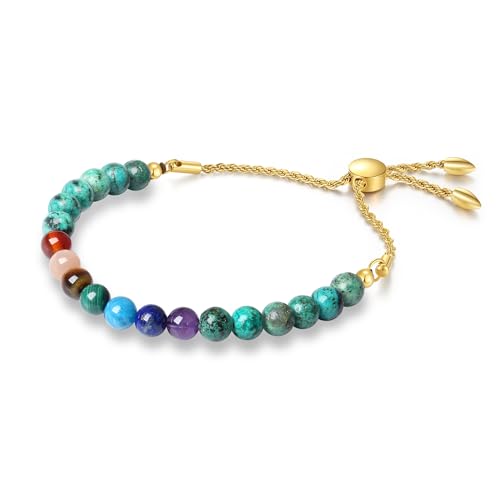 COAI Damen Chakra Armband mit natürlichen Afrikanischen Türkis Perlen und Chakra Steinen von COAI