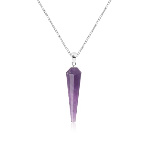 COAI Damen-Halskette aus 925 Sterlingsilber Kette mit Amethyst Naturstein Pyramidenanhänger von COAI