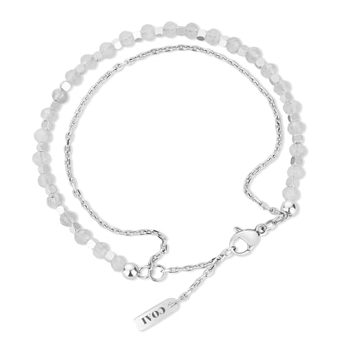 COAI Damen Kristall Armband mit facettiertem Mondstein Perlen und Layering Kette Silber Heilsteine Armband für Frauen von COAI