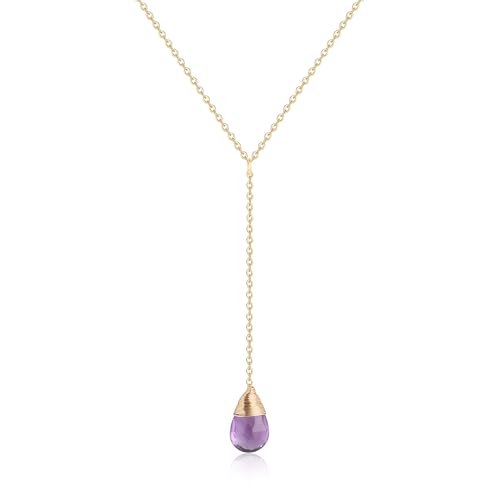 COAI Damen Kristall Halskette mit Amethyst Anhänger und 925 Silber Kette 14K Gold von COAI