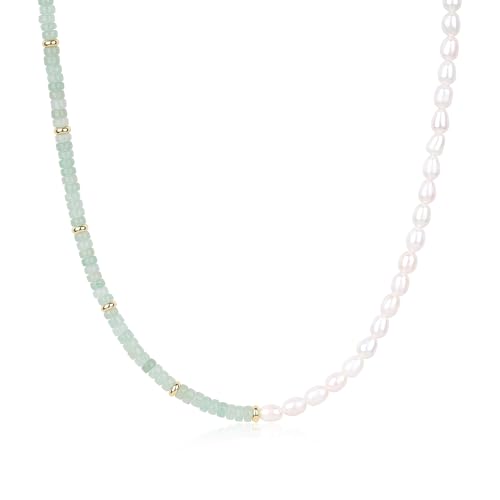 COAI Damen Kristall Halskette mit natürlichen Süßwasserperlen und Grüner Aventurin von COAI