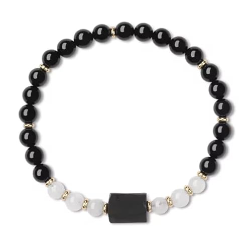 COAI Damen Perlenarmband aus Schwarzem Turmalin und Mondstein Natürlichen Edelsteinen Armband für Frauen L von COAI