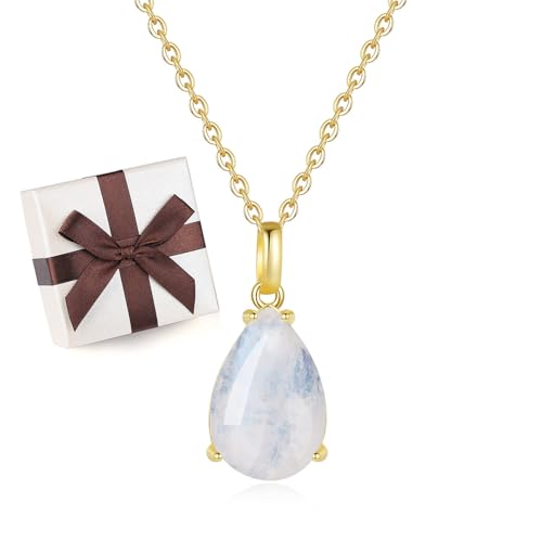 COAI Damen vergoldete Kristall Halskette mit Wassertropfen Mondstein Anhänger von COAI