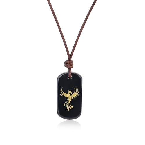 COAI Echtes italienisches Leder Halskette mit schwarzem Obsidian Anhänger mit Unisex geschnitzt Phoenix von COAI