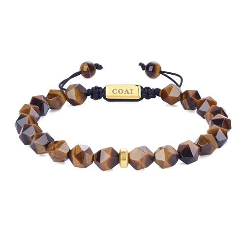 COAI Edelstein Armband aus 8mm Braun Tigerauge Perlen Verstellbare Armabnd für Herren von COAI