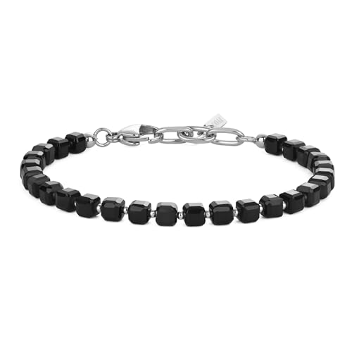 COAI Edelstein Armband mit 5 mm facettierten Onyx Perlen und 2 mm Edelstahlperlen Schwarzer Armband für Herren von COAI
