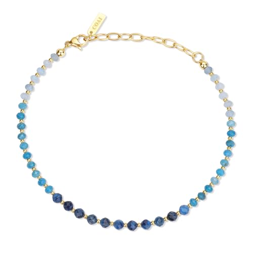 COAI Edelstein Fußkette aus 4x3 mm facettierten Perlen in Kyanite Apatite Aquamarine Blau Fußkette für Damen von COAI