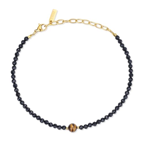 COAI Edelstein Fußkette mit 3 mm facettierten schwarzen Turmalin und 6 mm Gelbs Tigerauge Perlen für Damen COAI Edelstein Fußkette mit 3 mm facettierten schwarzen Turmalin und 6 mm Gelbs Tigerauge Perlen für Damen von COAI