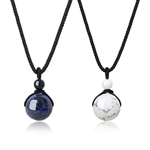 COAI Geschenkidee Herren Damen Ying Yang Partnerketten Perle Anhänger aus Sodalith und Howlith 2PCS von COAI