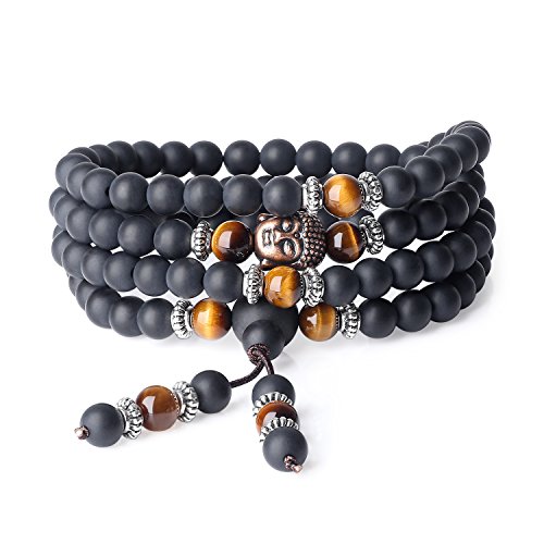 COAI Geschenkideen Herren Damen 108 Buddha Mala Armband aus Geschliffenem Onyx und Gelbem Tigerauge COAI Geschenkideen Herren Damen 108 Buddha Mala Armband aus Geschliffenem Onyx und Gelbem Tigerauge von COAI