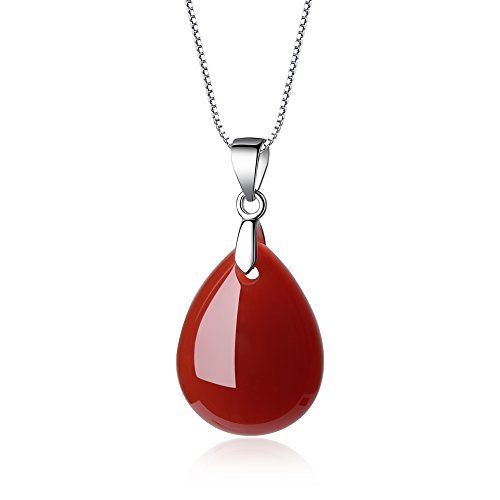 COAI Geschenkideen 925 Sterling Silber Halskette aus Achat Rot Träne der Engel und Wassertropfen Anhänger für Damen und Mädchen von COAI