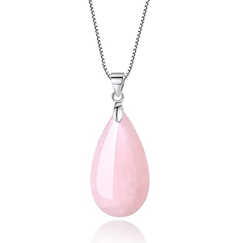 COAI Geschenkideen 925 Sterling Silber Kette mit Träne der Engel Wassertropfen Anhänger aus Rosenquarz für Freundin von COAI