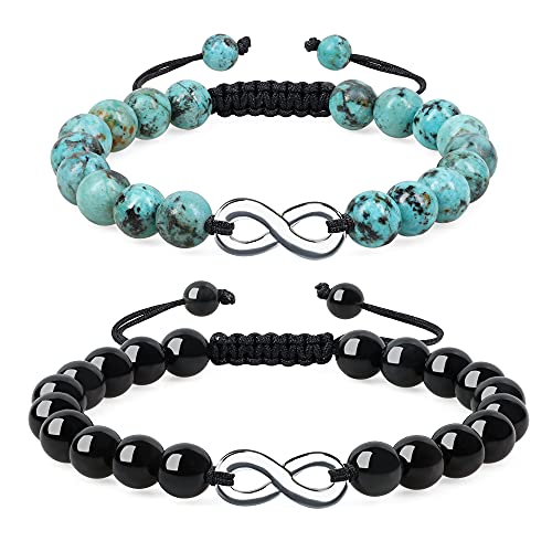 COAI Geschenkideen Afrikanischer Türkis und Obsidian mit Infinity Charm EIN Paar Partner Armbänder von COAI