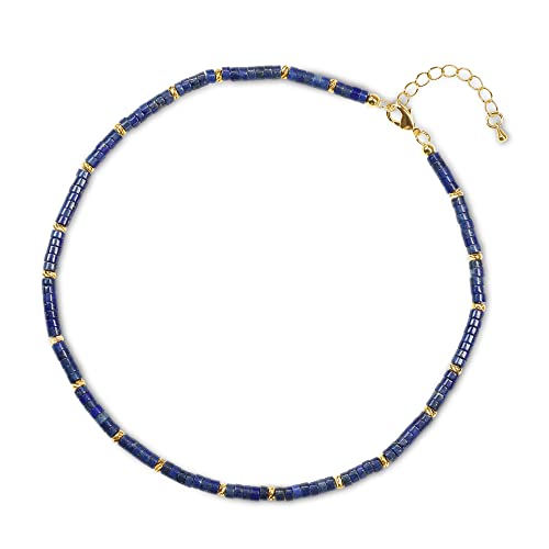 COAI Geschenkideen Damen 18k Vergoldete Kette Heishi Surfer Halskette Boho Bohemian Choker aus Lapislazuli von COAI