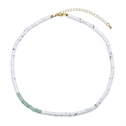 COAI Geschenkideen Damen 18k Vergoldete Kette Heishi Surfer Halskette aus Howlith und Grünem Aventurin COAI Geschenkideen Damen 18k Vergoldete Kette Heishi Surfer Halskette aus Howlith und Grünem Aventurin von COAI